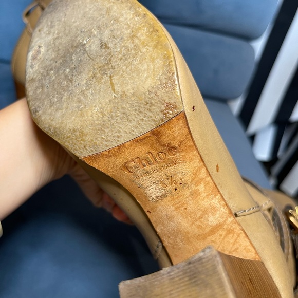 Chloe Brown Leather Strappy Heeled Boots Size 36.5 - Picture 4 of 4